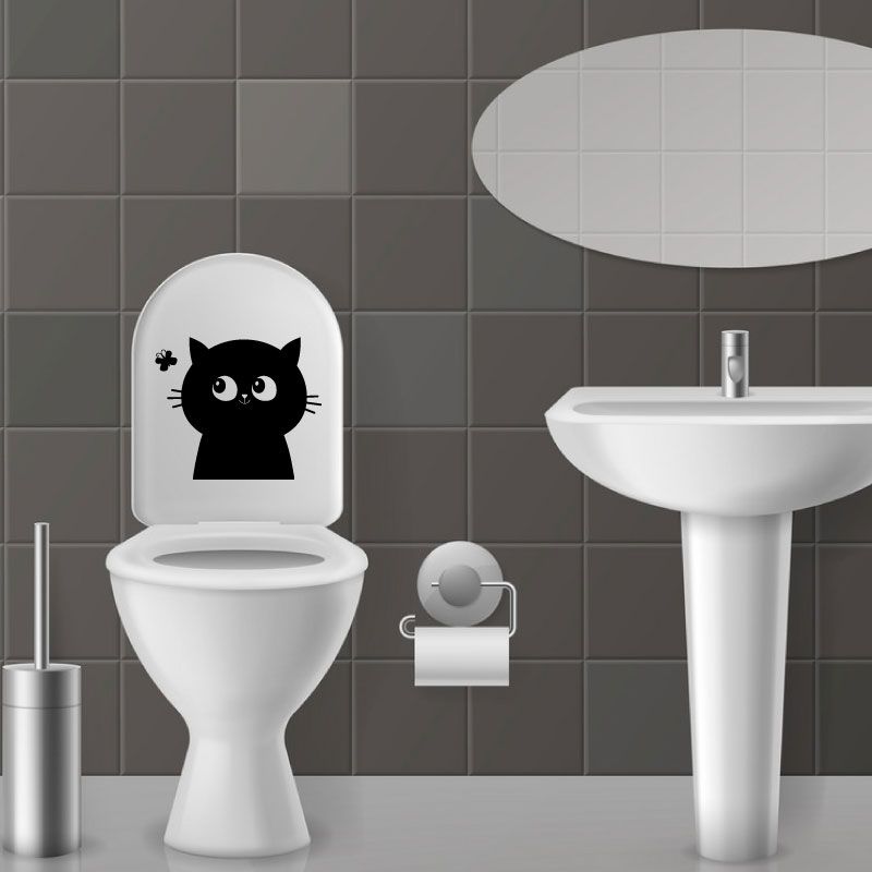Samolepka Kočka s motýlem na WC v Brně, samolepka na WC prkénko v Brně
