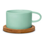 Hrnek Makronka Mint s bambusovým podtáckem (vlastní text)