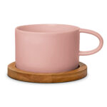 Hrnek Makronka Růžová s bambusovým podtáckem (vlastní text)